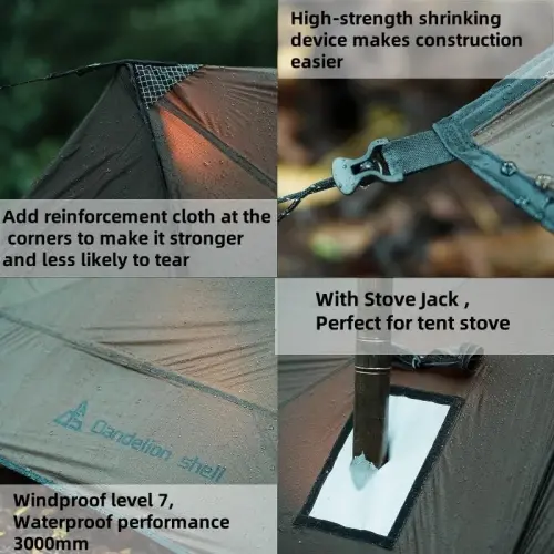 Dandelion Shell 4 Season Camping Hot Tent with Stove Jack for 1-6 Person | Windproof, Waterproof Hot Tent with Stove Jack and Snow Skirt for Camping, Hiking, Backpacking and Outdoor Adventures 