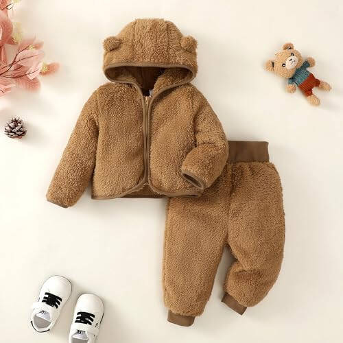 SOBOWO Winter Clothes for Baby Boy Girl Fleece Zip up Hoodie Jacket Coat Ear Warm Sweatshirt Pants Outwear Toddler Outfits - 5