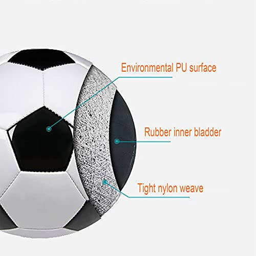 Soccer Ball Size 2,3,4,5 with Pump Needle Classic White Black Thicker PU Tight Weaved Suitable for Youth Boy League Game Training Practice or Gift - 2