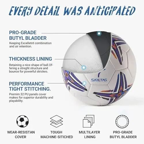 Soccer Ball Size 5 PU Leather Soccer Balls, Adults Youths Teens Unisex Juniors Training Soccer 32 Panels Machine Stitched, Ideal Gift Indoor Outdoor Play Cross Star Pattern Ball with Pump and Needles... - SARETAS