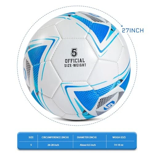 Soccer Ball Size 5 PU Leather Soccer Balls, Adults Youths Teens Unisex Juniors Training Soccer 32 Panels Machine Stitched, Ideal Gift Indoor Outdoor Play Cross Star Pattern Ball with Pump and Needles... - 5