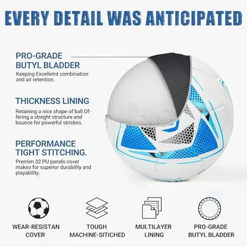 Soccer Ball Size 5 PU Leather Soccer Balls, Adults Youths Teens Unisex Juniors Training Soccer 32 Panels Machine Stitched, Ideal Gift Indoor Outdoor Play Cross Star Pattern Ball with Pump and Needles... - 8