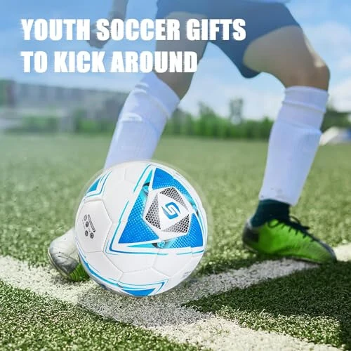 Soccer Ball Size 5 PU Leather Soccer Balls, Adults Youths Teens Unisex Juniors Training Soccer 32 Panels Machine Stitched, Ideal Gift Indoor Outdoor Play Cross Star Pattern Ball with Pump and Needles... - 9