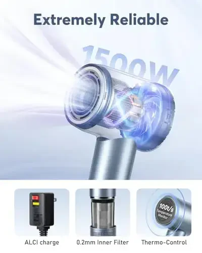 Soch quritgich - Barcha soch turlari uchun konsentratorli Bopcal ionli soch quritgichi, 110000 RPM yuqori tezlikda tez quritish yengil va jim, termo-nazoratli 200 million manfiy ionli quritgich (1500w) - BOPCAL (1)