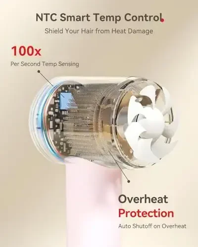 Soch quritgich ion, ayollar uchun 110000 RPM soch quritgichlar, tez quritish uchun seramik texnologiyasi nozulli, 3 tezlikda termokontrollar yuqori tezlikli soch quritgich professional, uy, sayohat va salonlar uchun shovqinsiz dizayn - 5