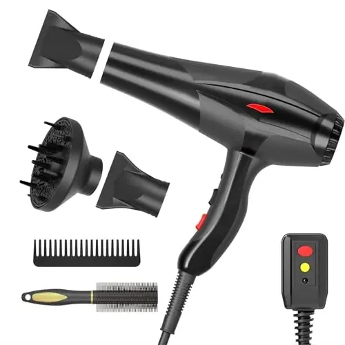 Soch quritgich Professional Ionli Salon Soch Quritgichi 2400W Kuchli Tez Qurituvchi Moviy Chiroqli Ionli Soch Quritgichlar Diffuzer bilan, AC Motor Doimiy Haroratli Tinch Ionli Quritgichlar Ayollar Erkaklar uchun - CONHAZE