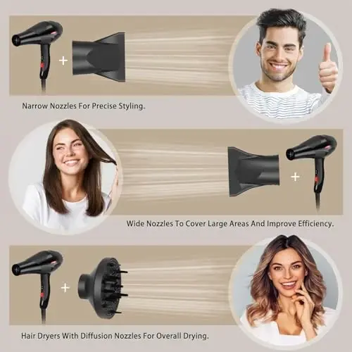 Soch quritgich Professional Ionli Salon Soch Quritgichi 2400W Kuchli Tez Qurituvchi Moviy Chiroqli Ionli Soch Quritgichlar Diffuzer bilan, AC Motor Doimiy Haroratli Tinch Ionli Quritgichlar Ayollar Erkaklar uchun - 5