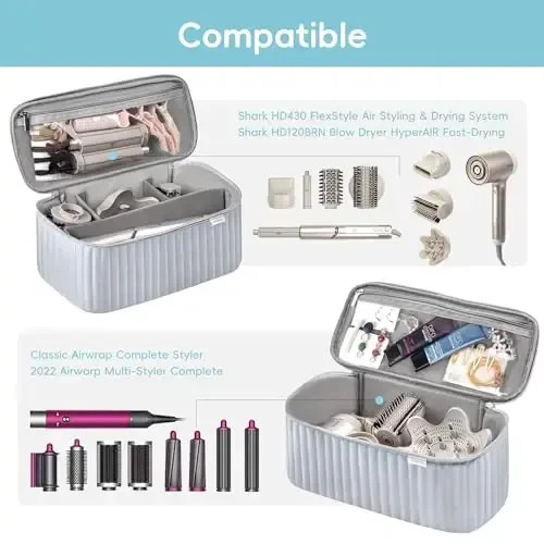 Soch quritgich Shark Flexstyle Dyson Airwrap cho'tkasi Soch aksessuarlari Revlon Soch quritgich Styler Organizer uchun sayohat sumkasi (kumush kulrang) - 4