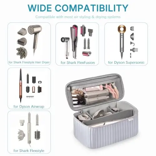 Soch quritgich Shark Flexstyle Dyson Airwrap cho'tkasi Soch aksessuarlari Revlon Soch quritgich Styler Organizer uchun sayohat sumkasi (kumush kulrang) - 3