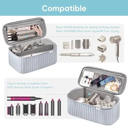 Soch quritgich Shark Flexstyle Dyson Airwrap cho'tkasi Soch aksessuarlari Revlon Soch quritgich Styler Organizer uchun sayohat sumkasi (kumush kulrang) - 4