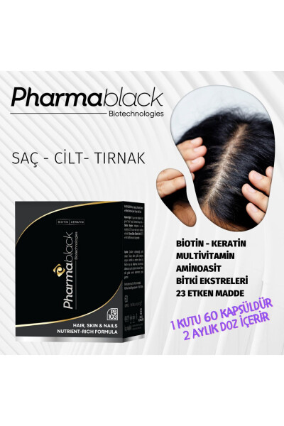 Soch To'kilishiga Qarshi Biotin & Keratin Vitamin Kompleksi 60 Kapsula - 23 Ta'sir Etguvchi Modda / 2 Oylik Doza - 19