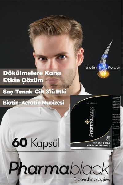 Soch To'kilishiga Qarshi Biotin & Keratin Vitamin Kompleksi 60 Kapsula - 23 Ta'sir Etguvchi Modda / 2 Oylik Doza - 21