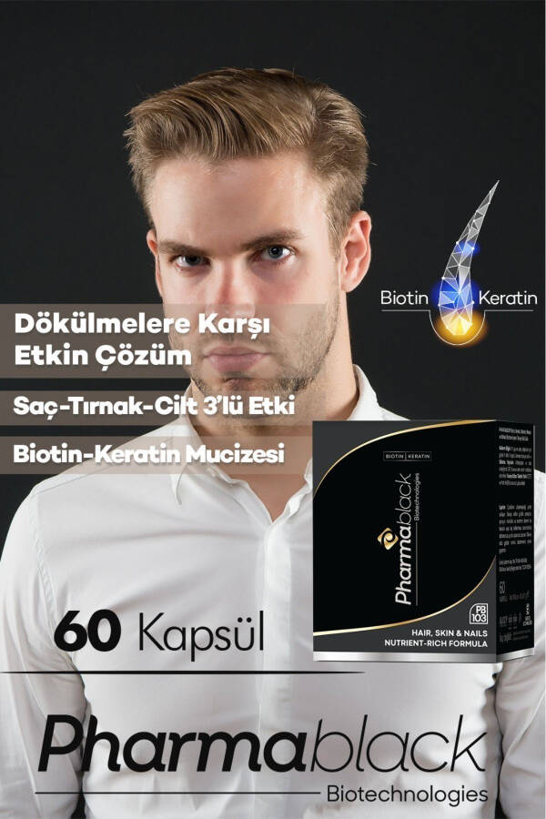 Soch To'kilishiga Qarshi Biotin & Keratin Vitamin Kompleksi 60 Kapsula - 23 Ta'sir Etguvchi Modda / 2 Oylik Doza - 21