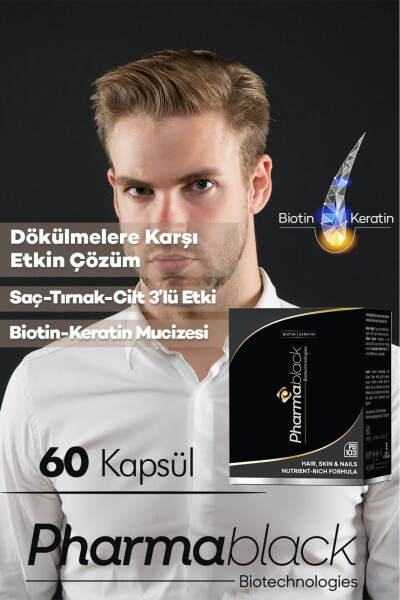 Soch To'kilishiga Qarshi Biotin & Keratin Vitamin Kompleksi 60 Kapsula - 23 Ta'sir Etguvchi Modda / 2 Oylik Doza - 13