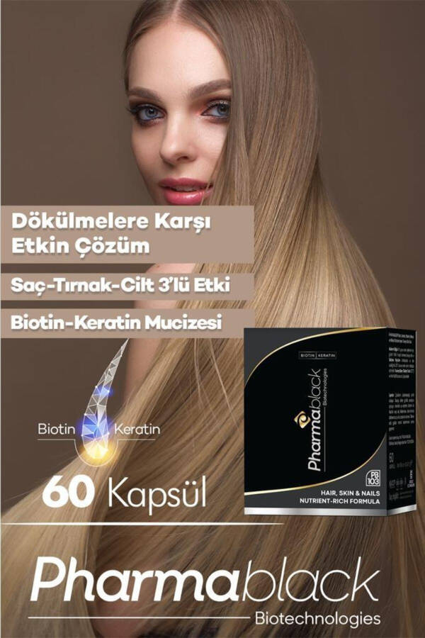 Soch To'kilishiga Qarshi Biotin & Keratin Vitamin Kompleksi 60 Kapsula - 23 Ta'sir Etguvchi Modda / 2 Oylik Doza - 28