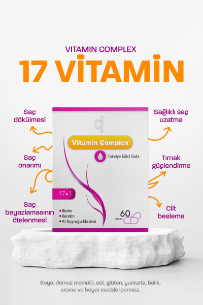 Soch va Tirnoq Vitamini - Soch Vitamini B Kompleksi - Biotin Tablet Keratin Selen Sink Soch To'kilishi - 2