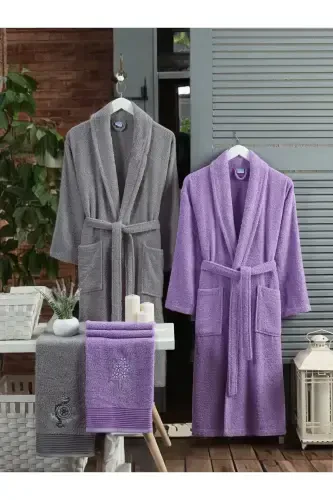 Sochiqli sovg'ali ikki kishilik xalat to'plami - ANTRASIT - ROKO VİLLA (1)