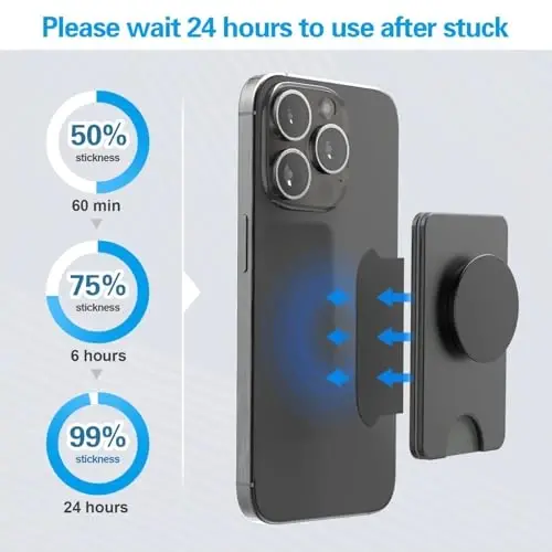 Socket Wallet + Bazasiga yopishqoq yopishtiruvchi almashtirish, pop-tech 6 dona 3M VHB kuchli stiker yostiqchalari Mobil telefon hamyoni Plus korpusining orqa stendi uchun, iPhone 13 14, Samsung va barcha smartfonlar uchun ikki tomonlama lenta - 4