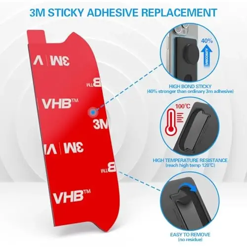 Socket Wallet + Bazasiga yopishqoq yopishtiruvchi almashtirish, pop-tech 6 dona 3M VHB kuchli stiker yostiqchalari Mobil telefon hamyoni Plus korpusining orqa stendi uchun, iPhone 13 14, Samsung va barcha smartfonlar uchun ikki tomonlama lenta - 5