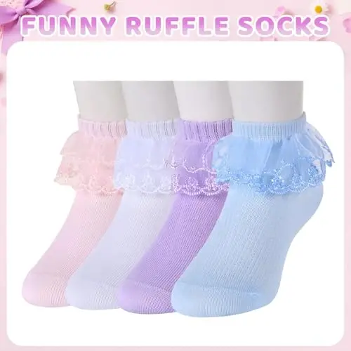 sockfun Baby Ruffle Socks, Newborn Frilly Lace Socks for Toddler Infant Kids Girl - 6