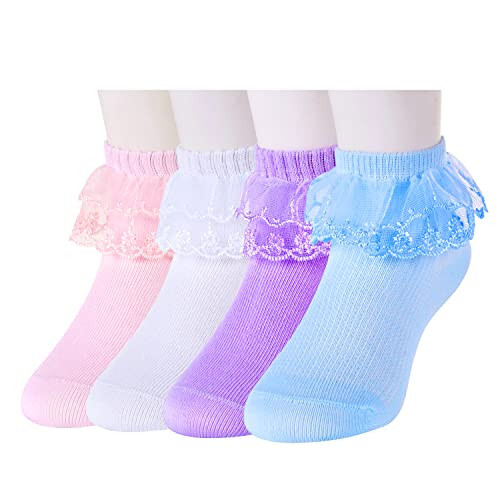 Sockfun Bebek Püfürlü Çoraplar, Bebek Çocuk Kızlar İçin Yeni Doğan Fiyonklu Dantelli Çoraplar - 7