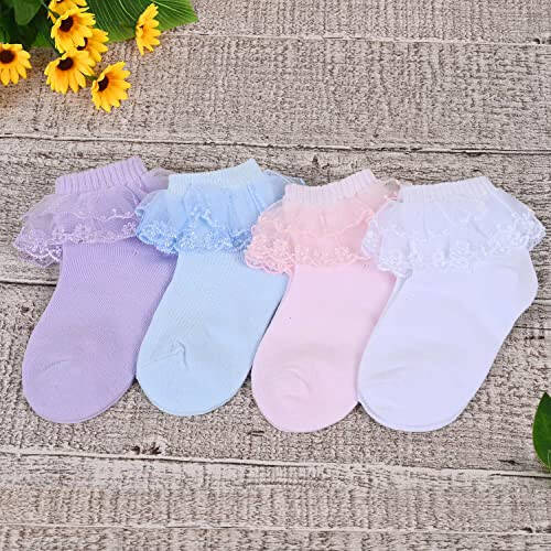 Sockfun Bebek Püfürlü Çoraplar, Bebek Çocuk Kızlar İçin Yeni Doğan Fiyonklu Dantelli Çoraplar - 8