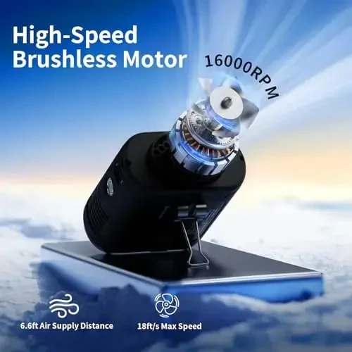 Socool 10000mAh Portable Waist Fan Clip on Wearable Belt Personal Fan Rechargeable Battery operated With 5 Speeds & Flashlight Neck Hands-Free 40H Cooling For Outdoor Camping Travel (Black) - 3