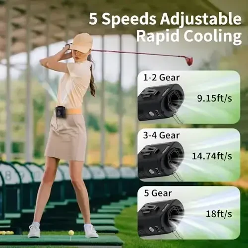 Socool 10000mAh Portable Waist Fan Clip on Wearable Belt Personal Fan Rechargeable Battery operated With 5 Speeds & Flashlight Neck Hands-Free 40H Cooling For Outdoor Camping Travel (Black) - 2