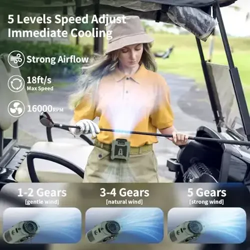 Socool 10000mAh Portable Waist Fan Clip on Wearable Belt Personal Fan Rechargeable Battery operated With 5 Speeds & Flashlight Neck Fan Hands-Free 40H Cooling For Outdoor Camping Travel (Green) - SOCOOL FAN (1)