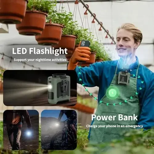 Socool 10000mAh Portable Waist Fan Clip on Wearable Belt Personal Fan Rechargeable Battery operated With 5 Speeds & Flashlight Neck Fan Hands-Free 40H Cooling For Outdoor Camping Travel (Green) - 5