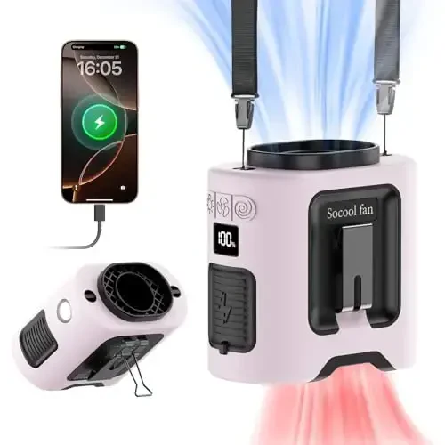 Socool 14500mAh Portable Waist Fan Clip on Belt 360 Rotation Wearable Rechargeable Personal Shirt Fan, 67H Cooling 5-Speed Battery Operated Fans with Light, Neck Fan Hanging for Outdoor Camping Travel - 1