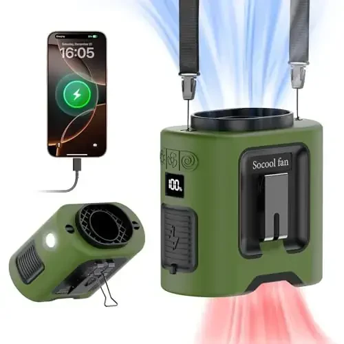 Socool 14500mAh Portable Waist Fan Clip on Belt 360 Rotation Wearable Rechargeable Personal Shirt Fan, 67H Cooling 5-Speed Battery Operated Fans with Light, Neck Fan Hanging for Outdoor Camping Travel - 1