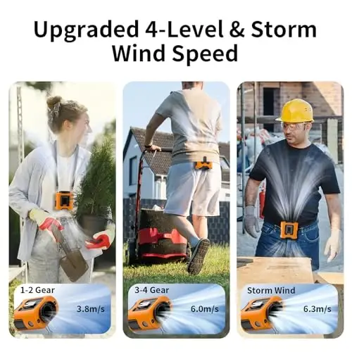 Socool 14500mAh Portable Waist Fan Clip on Belt 360 Rotation Wearable Rechargeable Personal Shirt Fan, 67H Cooling 5-Speed Battery Operated Fans with Light, Neck Fan Hanging for Outdoor Camping Travel - 4