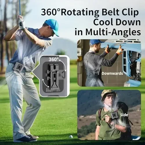 Socool 14500mAh Portable Waist Fan Clip on Belt 360 Rotation Wearable Rechargeable Personal Shirt Fan, 67H Cooling 5-Speed Battery Operated Fans with Light, Neck Fan Hanging for Outdoor Camping Travel - 5