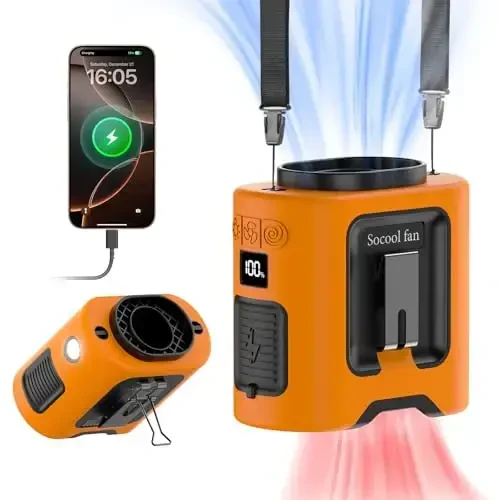 Socool 14500mAh Portativ Bel Fan Klipi Kamarga 360 Aylanish Kiyiladigan Qayta Zaryadlanuvchi Shaxsiy Ko'ylak Fan, 67H Sovutish 5 Tezlikli Batareya bilan Ishlaydigan Fanlar Chiroq bilan, Ochiq Havoda Kemping Sayohati uchun Bo'yin Fani - 1