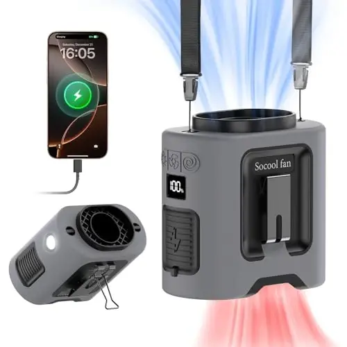 Socool 14500mAh Portativ Bel Ventilyatori Kamarga O'rnatiladigan Qisqich 360 Aylantiriladigan Taquiladigan Zaryadlanuvchi Shaxsiy Ko'ylak Ventilyatori, 67H Sovutish 5 Tezlikli Batareya bilan Ishlaydigan Ventilyatorlar Chiroq bilan, Ochiq Havoda Lager Sayohlari uchun Bo'yin Ventilyatori 