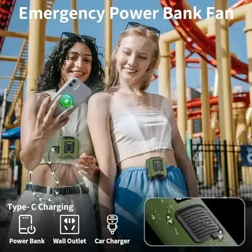 Socool 14500mAh Portativ Beldagi Fan Klipsi Kamarga 360 Aylanish Kiyiladigan Zaryadlanuvchi Shaxsiy Ko'ylak Fani, 67H Sovutish 5 Tezlikli Batareya bilan Ishlaydigan Fanlar Chiroq bilan, Ochiq Havoda Camping Sayohat uchun Bo'yin Fani - 6