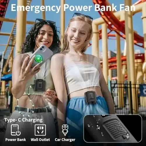 Socool 14500mAh Portativ Belga O'rnatiladigan Fan, Belga Qisqichli 360 Daraja Aylanadigan Taqiladigan Qayta Zaryadlanuvchi Shaxsiy Ko'ylak Fani, 67 Soat Sovutish 5 Tezlikli Batareyali Fanlar, Tashqi Lager Sayohat uchun Bo'yin Fani - 6