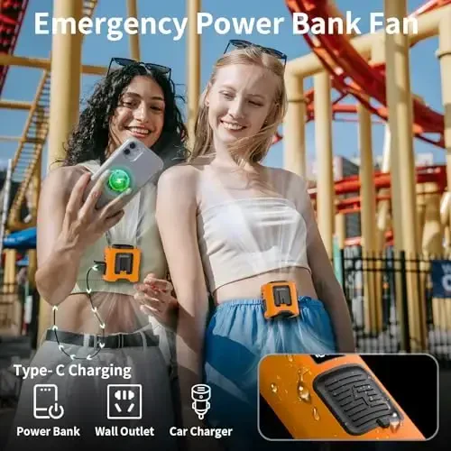 Socool 14500mAh Portable Waist Fan Clip on Belt 360 Rotation Wearable Rechargeable Personal Shirt Fan, 67H Cooling 5-Speed Battery Operated Fans with Light, Neck Fan Hanging for Outdoor Camping Travel - 6