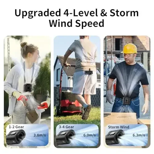 Socool 14500mAh Portable Waist Fan Clip on Belt 360 Rotation Wearable Rechargeable Personal Shirt Fan, 67H Cooling 5-Speed Battery Operated Fans with Light, Neck Fan Hanging for Outdoor Camping Travel - 4