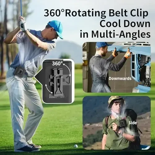 Socool 14500mAh Portable Waist Fan Clip on Belt 360 Rotation Wearable Rechargeable Personal Shirt Fan, 67H Cooling 5-Speed Battery Operated Fans with Light, Neck Fan Hanging for Outdoor Camping Travel - 5