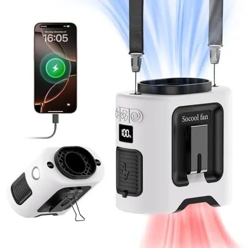 Socool 14500mAh Portable Waist Fan Clip on Belt 360 Rotation Wearable Rechargeable Personal Shirt Fan, 67H Cooling 5-Speed Battery Operated Fans with Light, Neck Fan Hanging for Outdoor Camping Travel - 1