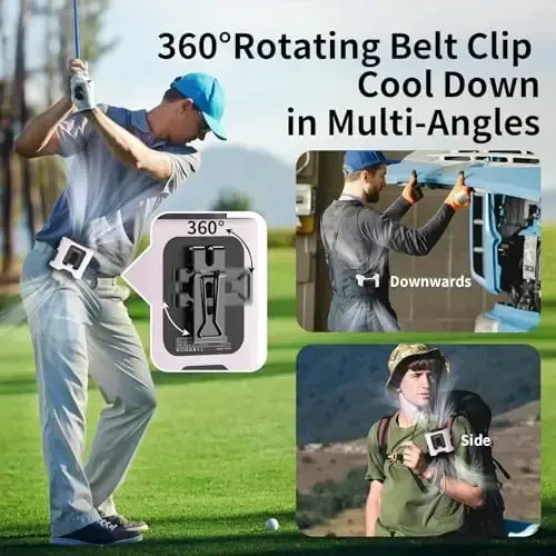 Socool 14500mAh Portable Waist Fan Clip on Belt 360 Rotation Wearable Rechargeable Personal Shirt Fan, 67H Cooling 5-Speed Battery Operated Fans with Light, Neck Fan Hanging for Outdoor Camping Travel - 5