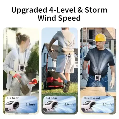 Socool 14500mAh Portable Waist Fan Clip on Belt 360 Rotation Wearable Rechargeable Personal Shirt Fan, 67H Cooling 5-Speed Battery Operated Fans with Light, Neck Fan Hanging for Outdoor Camping Travel - 4