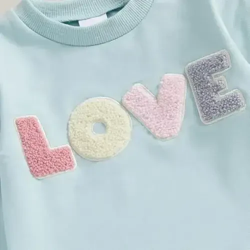 Socutebabe Toddler Valentines Outfits Baby Girl Clothes Love Embroidery Long Sleeve Crewneck Sweatshirts Pullovers - 6
