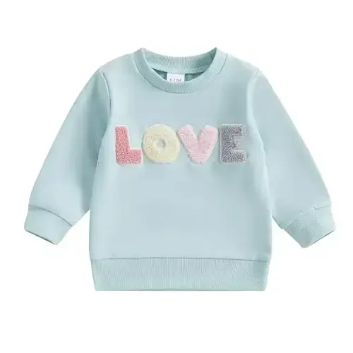 Socutebabe Toddler Valentines Outfits Baby Girl Clothes Love Embroidery Long Sleeve Crewneck Sweatshirts Pullovers - SOCUTEBABE