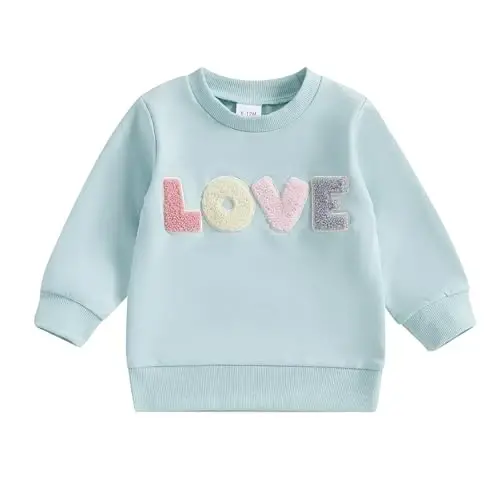 Socutebabe Toddler Valentines Outfits Baby Girl Clothes Love Embroidery Long Sleeve Crewneck Sweatshirts Pullovers - 1