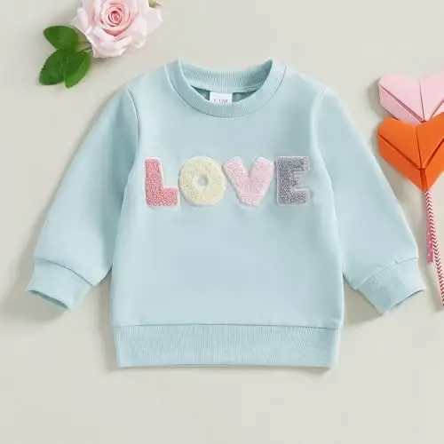 Socutebabe Toddler Valentines Outfits Baby Girl Clothes Love Embroidery Long Sleeve Crewneck Sweatshirts Pullovers - 2