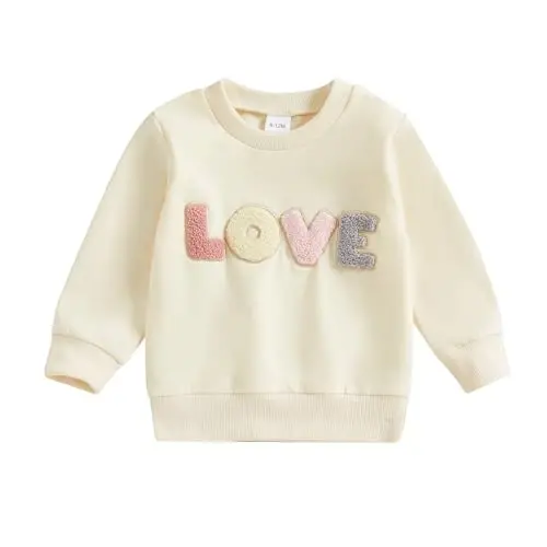 Socutebabe Toddler Valentines Outfits Baby Girl Clothes Love Embroidery Long Sleeve Crewneck Sweatshirts Pullovers - 1
