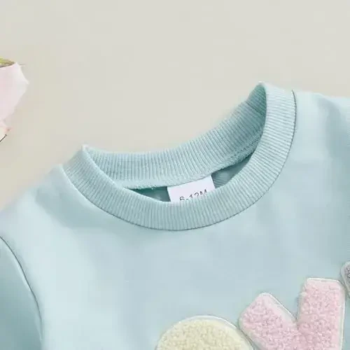 Socutebabe Toddler Valentines Outfits Baby Girl Clothes Love Embroidery Long Sleeve Crewneck Sweatshirts Pullovers - 3